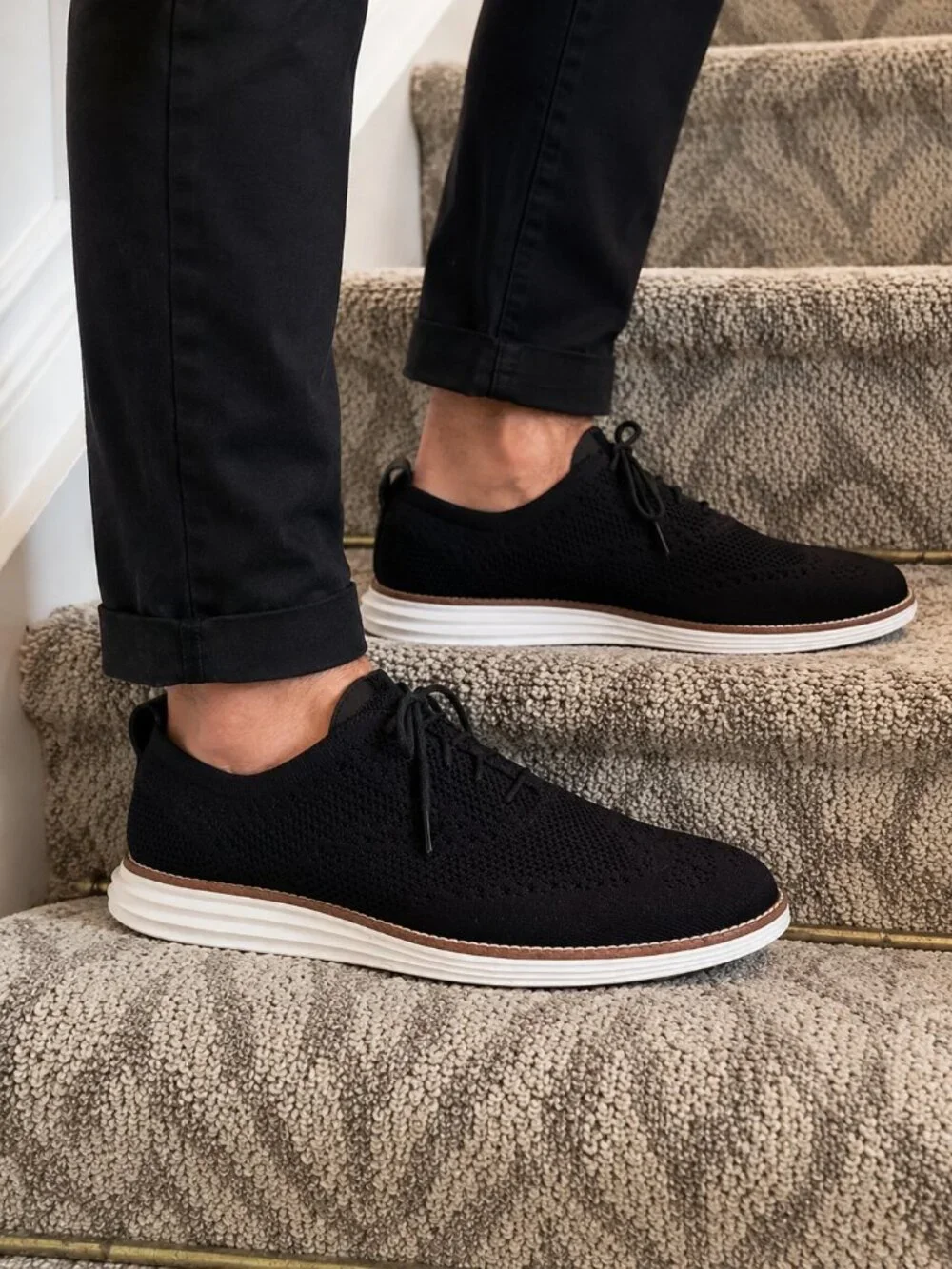 EUC Cole Haan Original Grand Wingtip Oxford Shoes in Black Knit Size 9.5 M